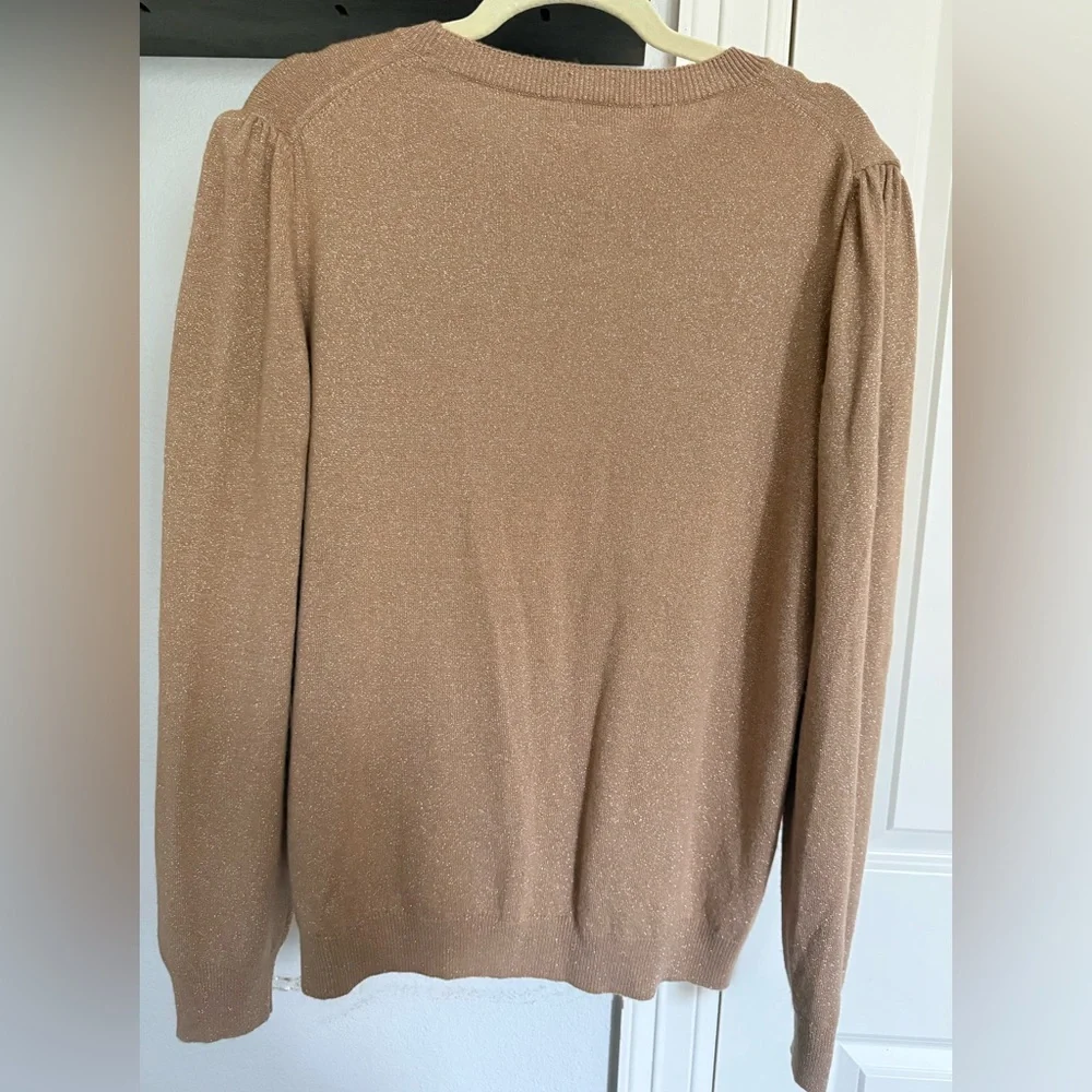Saks Fifth Avenue Women’s Beige/Camel Crewneck Sweater with puffy sleeves - Picture 3 of 4